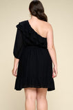 One Shoulder Ruffle Dress in Black