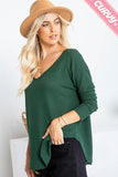V Neck Waffle Top in Green