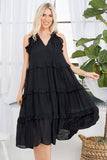 Ruffle Tier Sleeveless Midi Dress in Black