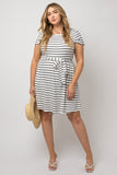 Stripe Dress with Waist Tie in Navy/Ivory