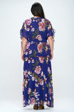 Royal Floral Tiered Chiffon Gown