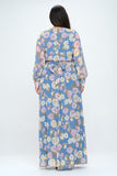 Long Sleeve Chiffon Gown in Powder Blue Floral