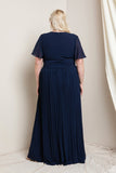 Chiffon Pleated Gown in Navy