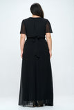 Short Sleeve Chiffon Gown in Black