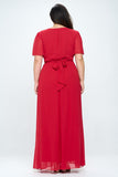 Short Sleeve Chiffon Gown in Red