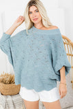 Bubble Sleeve Lightweight Sweater in Misty Blue