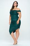 Off Shoulder Asymmetric Sequin Dress in Emerald