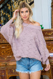 Bubble Sleeve Lightweight Sweater in Mauve