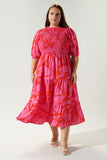 Pink & Red Floral Tiered Midi