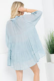 Light Tiered Button Up Top in Misty Blue