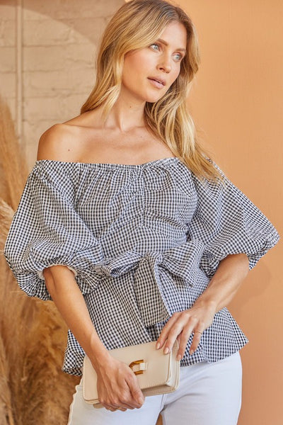 Gingham Cotton Off Shoulder Top *CLEARANCE*