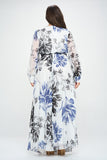 Long Sleeve Chiffon Gown in Black & Navy Floral
