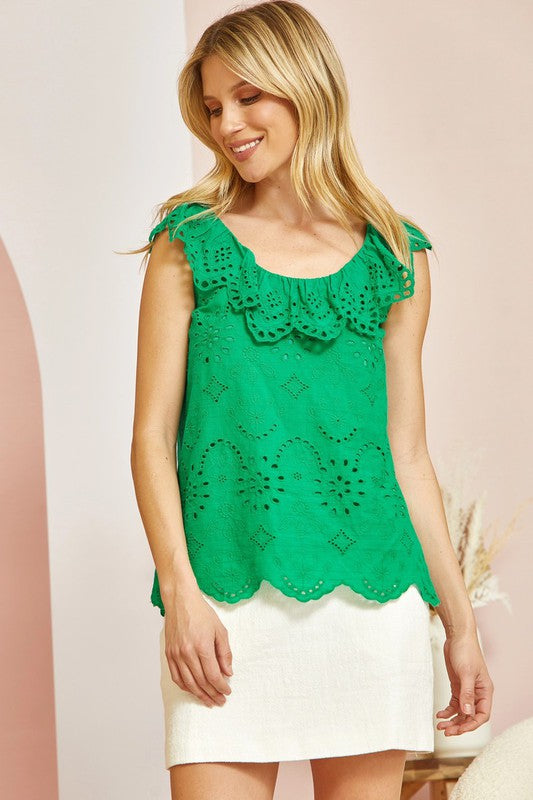 Scalloped Eyelet Lace Top in Green *CLEARANCE* Gussied Up