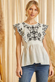 Black Embroidered Top in Ivory *CLEARANCE*