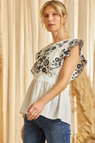 Black Embroidered Top in Ivory *CLEARANCE*