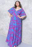 Vibrant Blue & Pink Tiered Maxi Dress