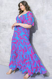 Vibrant Blue & Pink Tiered Maxi Dress