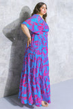 Vibrant Blue & Pink Tiered Maxi Dress