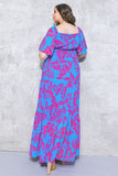 Vibrant Blue & Pink Tiered Maxi Dress