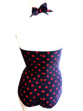Classic Sheath Bathing Suit in Black & Red Polka Dots