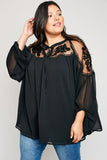 Sheer Shoulder Embroidered Top - CLEARANCE