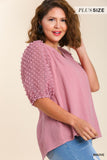 Cotton Puff Sleeve Applique Top in Mauve