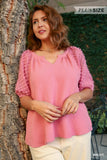 Cotton Puff Sleeve Applique Top in Mauve