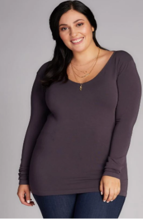 Bamboo Long Sleeve V Neck Top in Grey