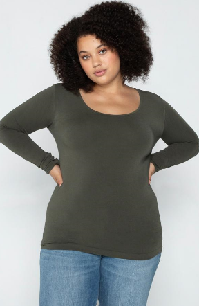 Bamboo Long Sleeve V Neck Top in Olive