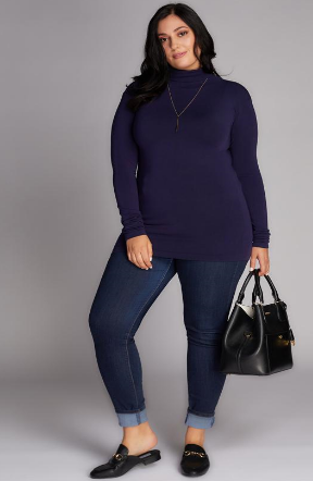 Bamboo Long Sleeve Turtle Neck in Navy