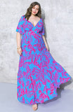 Vibrant Blue & Pink Tiered Maxi Dress