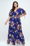 Royal Floral Tiered Chiffon Gown