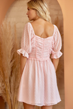 Ruched Sweetheart Swiss Dot Dress in Pink *CLEARANCE*