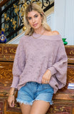 Bubble Sleeve Lightweight Sweater in Mauve