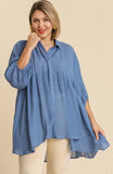 Light Tiered Button Up Top in Blue