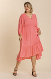 Hi Lo Midi Dress in Coral - CLEARANCE