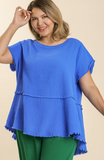 Cotton Fringe Short Sleeve Top in Sapphire
