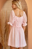 Ruched Sweetheart Swiss Dot Dress in Pink *CLEARANCE*