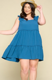 Ruffle Strap Tiered Dress in Vintage Blue - CLEARANCE