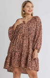 Spotted Tiered Babydoll Dress in Dusty Rose