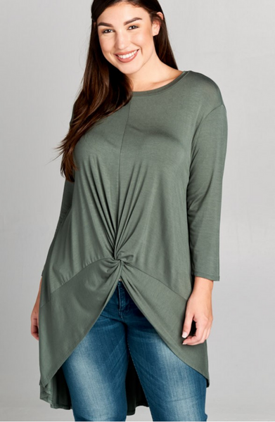 Jersey Knot Hi Lo Top in Olive