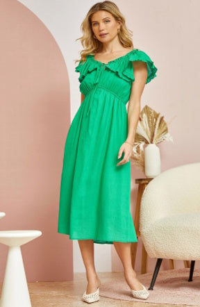 Kelly Green Cotton Midi Dress *CLEARANCE*
