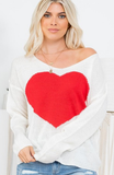 Large Red Heart Sweater in Ivory