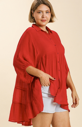 Light Tiered Button Up Top in Chili Powder