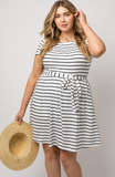 Stripe Dress with Waist Tie in Navy/Ivory