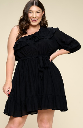One Shoulder Ruffle Dress in Black