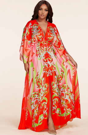 Multi Colour Abstract Print Kimono Dress