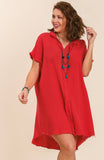 Cotton Shirt Dress in Red