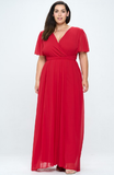 Short Sleeve Chiffon Gown in Red