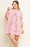 Stripe Floral Embroidered Dress *CLEARANCE*
